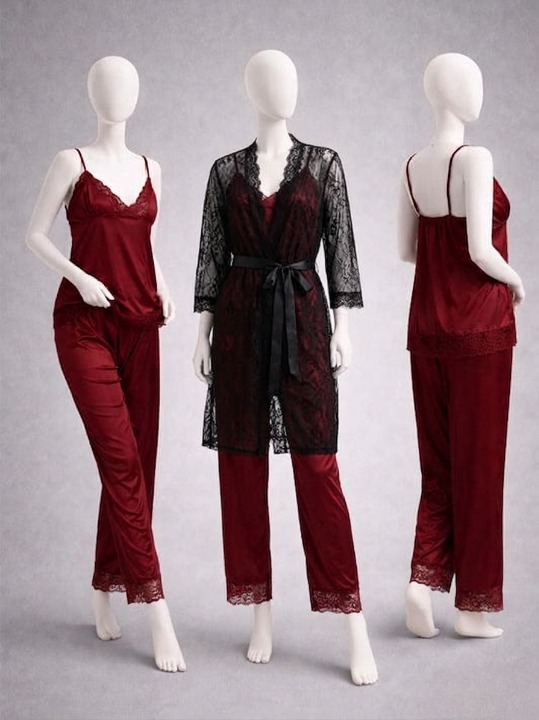 elegant 3 piece women's nightwear set