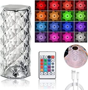 Rose diamond crystal table lamp with RGB touch sensor and remote control