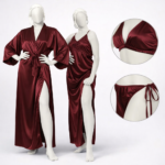 burgundy silk satin 4 piece lingerie & nightwear set