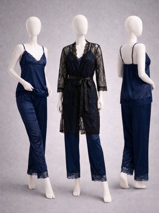 elegant 3 piece women's nightwear set